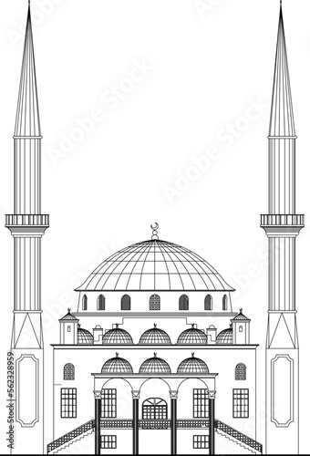 sketch vector illustration of a magnificent mosque where Muslims pray