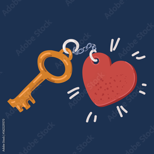 Vector cartoon illustration of keychains and red heart shape