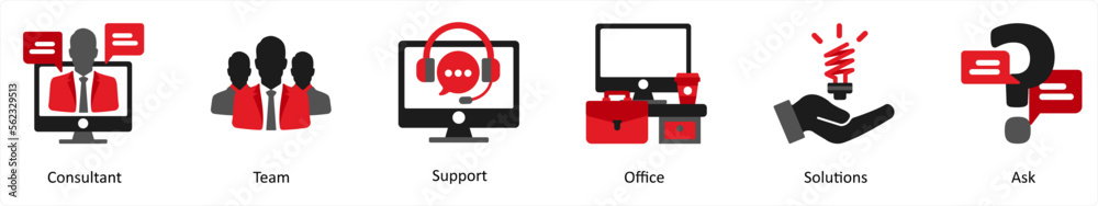 A set of 6 business icons as consultant, team, support A set of 6 business icons as consultant, team, support