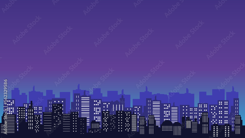 Beauty of city silhouette with panorama around tall buildings and apartments at night