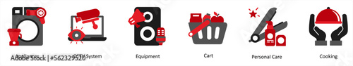 A set of 6 technology icons as appliances, cctv system, equipment