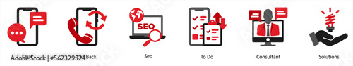 A set of 6 business icons as chat, call back, seo