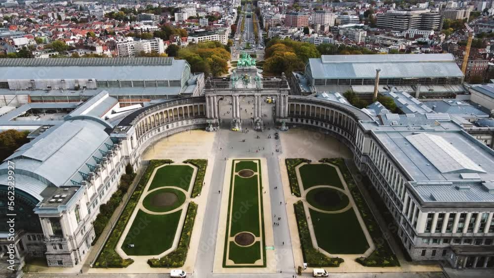 Aerial hyperlapse of Parc du Cinquantenaire in Brussels, Belgium.