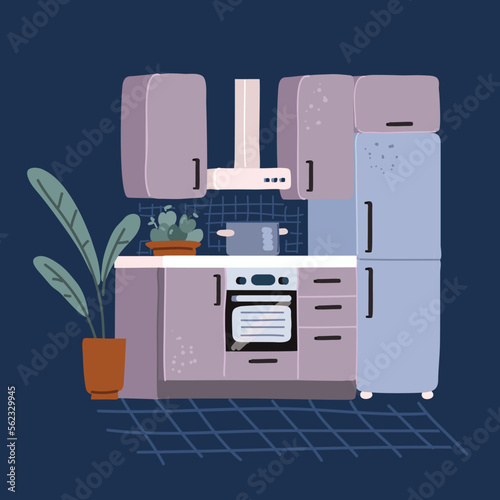 Vector cartoon illustration of interior kitchen