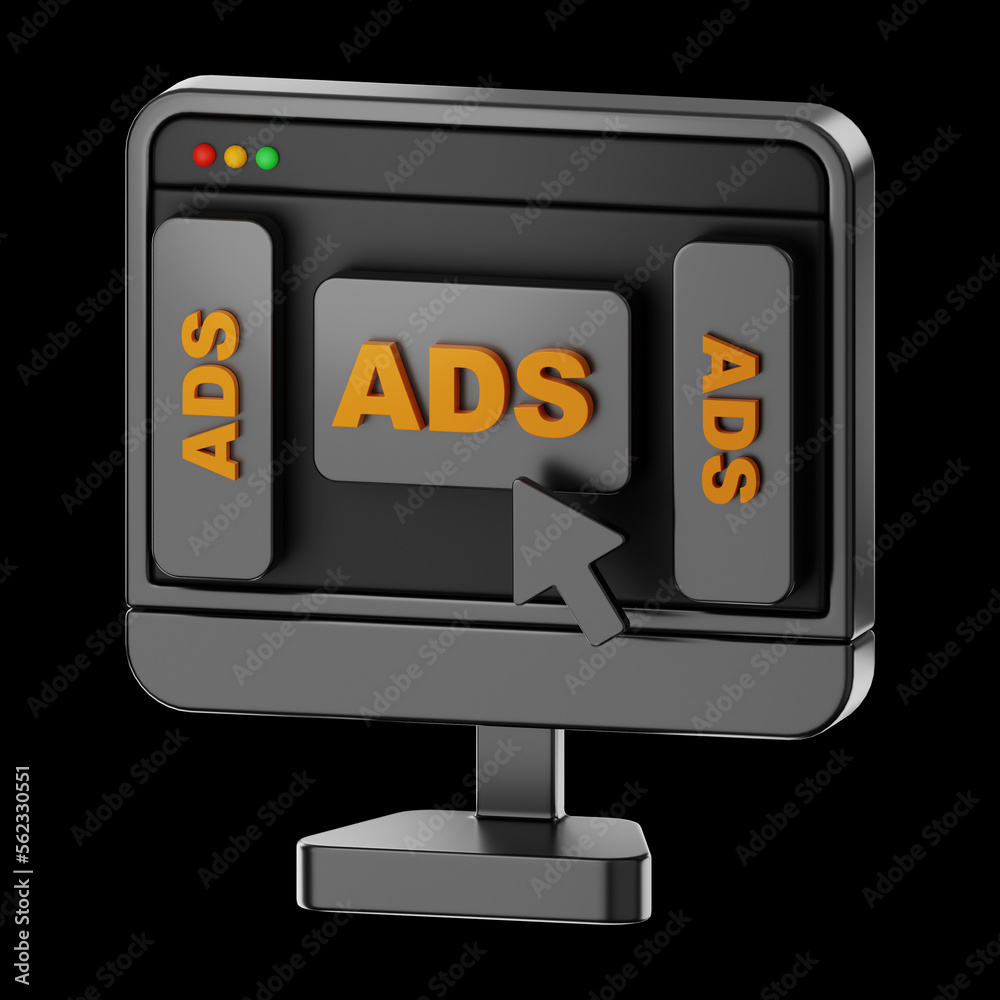 Premium web page ad click icon 3d rendering on isolated background Premium web page ad click icon 3d rendering on isolated background