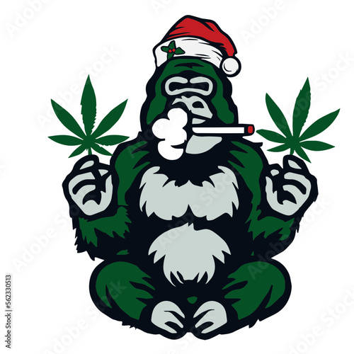 Santa Hat Gorilla Smoking