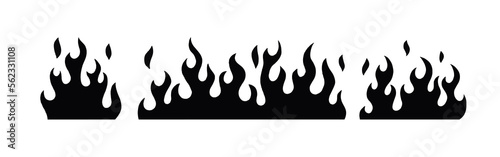 Set of fire in black with various shapes and lengths