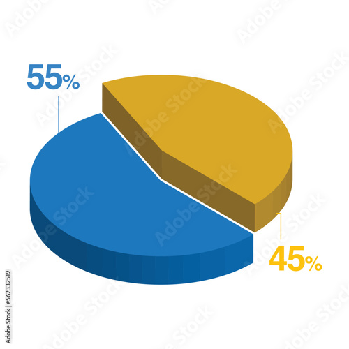 fifty five 55 forty five 45 3d Isometric pie chart diagram for business presentation. Vector infographics illustration eps.