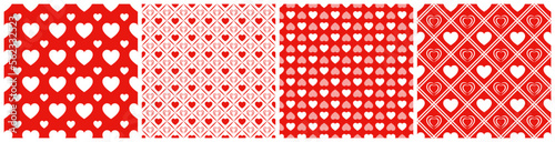 Valentine's Day backgrounds set. Love hearts icons seamless patterns collection. Abstract repeated texture. Red hearts symbols. Good choice for clothes prints, greeting cards, holidays design.