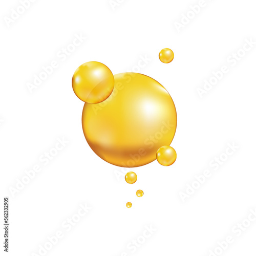 Omega 3, 6, 9 acids drops gold icon. Polyunsaturated fatty. Nutrition skin care design and Beauty treatment. Vector illustration.