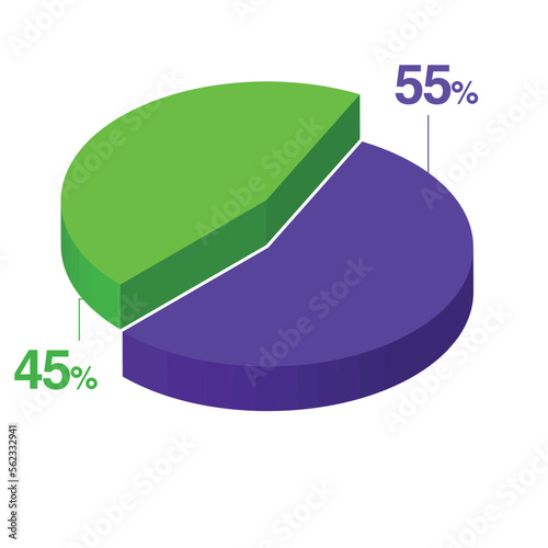 fifty five 55 forty five 45 3d Isometric pie chart diagram for business presentation. Vector infographics illustration eps.