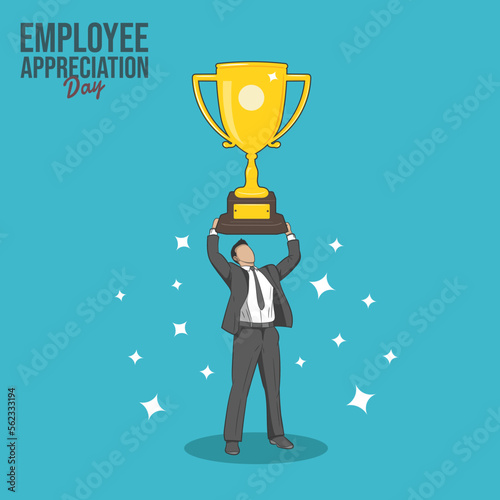 Employee Appreciation Day. character and Winner cup