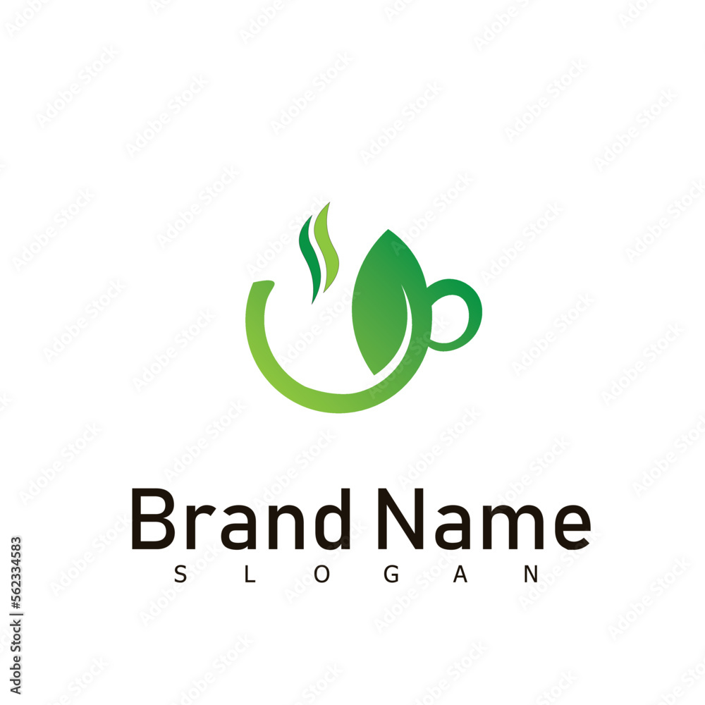Fototapeta premium green tea logo design drink cafe
