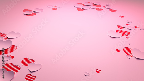 Pink and Red striped Valentine Wallpaper with cut-out love hearts. Paper Heart background with copy space.  photo