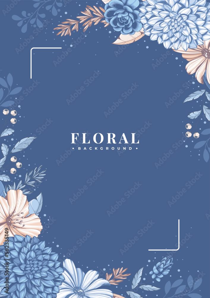 beautiful vintage blue floral frame template design