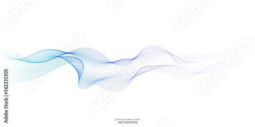Flowing dot particles wave pattern colorful gradient blue purple pink isolated on white background. Vector in concept of AI technology, science, music, modern.
