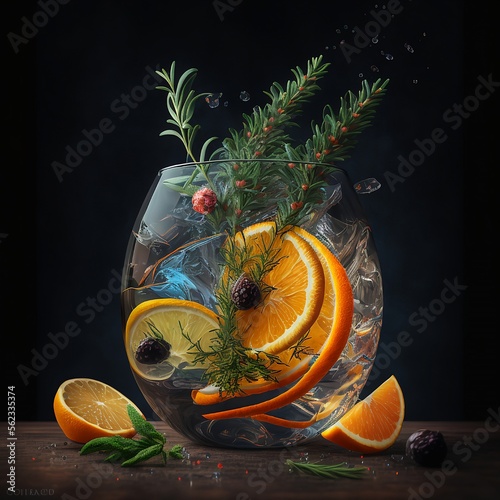 Drink with fruits and rosemary