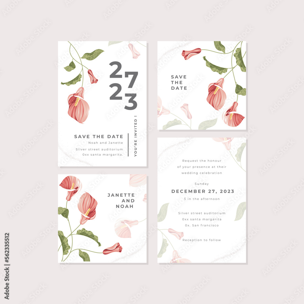 beatiful tulips flower wedding invitation template design