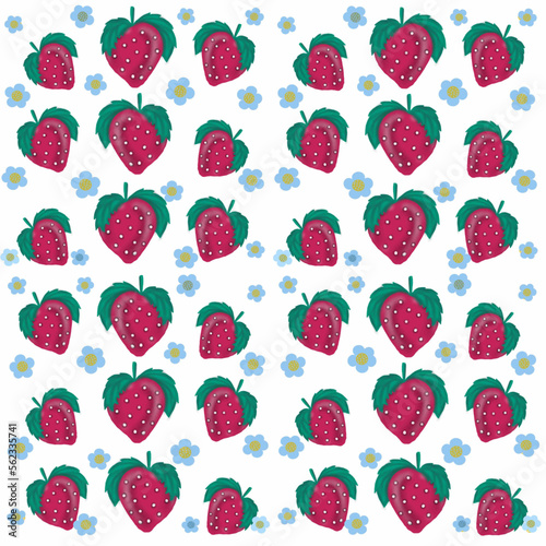 seamless pattern with strawberries red strawberries with green leaves blooming strawberry flowers juice packaging jam packaging flyer business card textile printing