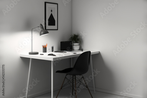 Minimal cozy home work space for work at home interior decoration inspire background. Graphic design illustration generative ai. © ant