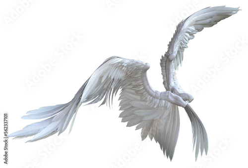 3D Rendered White Fantasy Angel Wings Isolated On Transparent Background - 3D Illustration