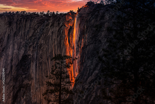 Red Firefall Sky on El Capitan, Yosemite National Park, California photo