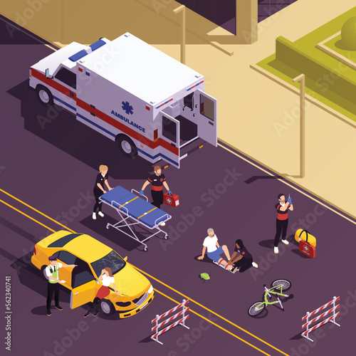 Emergency Care On Road Isometric Background