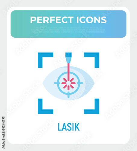 Laser eye surgery flat icon. Ophthalmology. Lasik vision correction. Vector illustration.