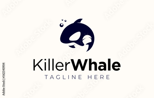 Orca Killer Whale Vector Symbol Negative Space Logo Design Template