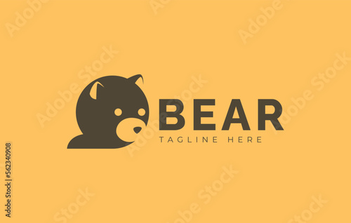 Cute Elegant Bear Head Logo Design. Cute Grizzly Head Vector Illustration.