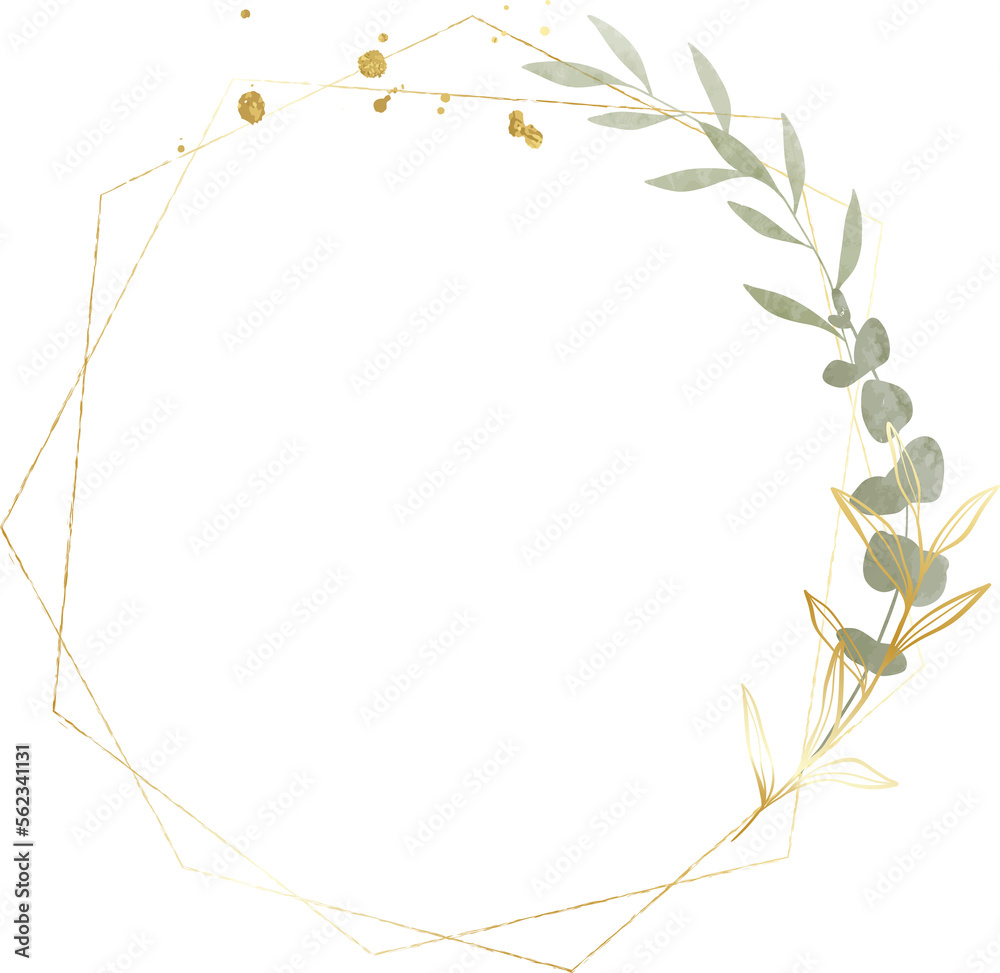 Luxury botanical watercolor gold frame