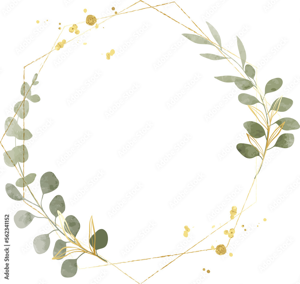 Fototapeta premium Luxury botanical watercolor gold frame