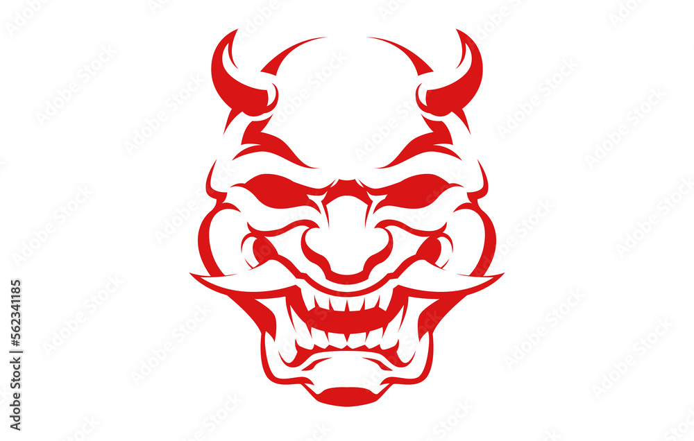 Asian Japanese Red Devil Mask. Japanese Culture Elegant Devil Mask Vector Illustration.