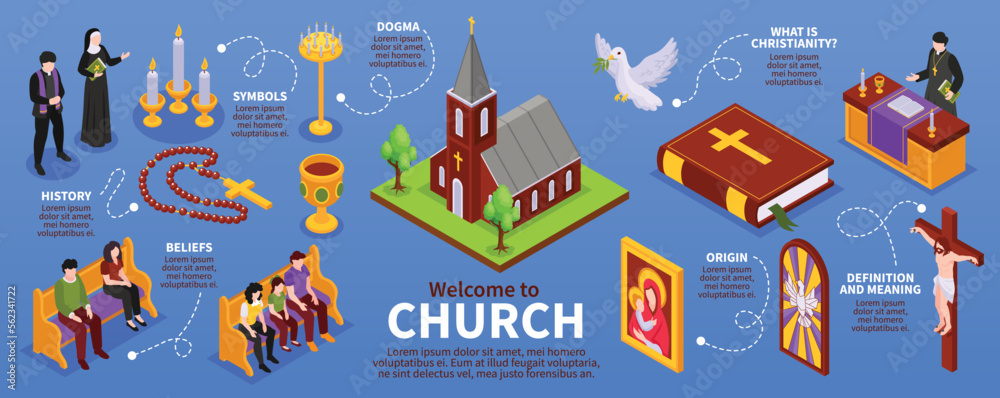 Welcome To Church Isometric Infographics