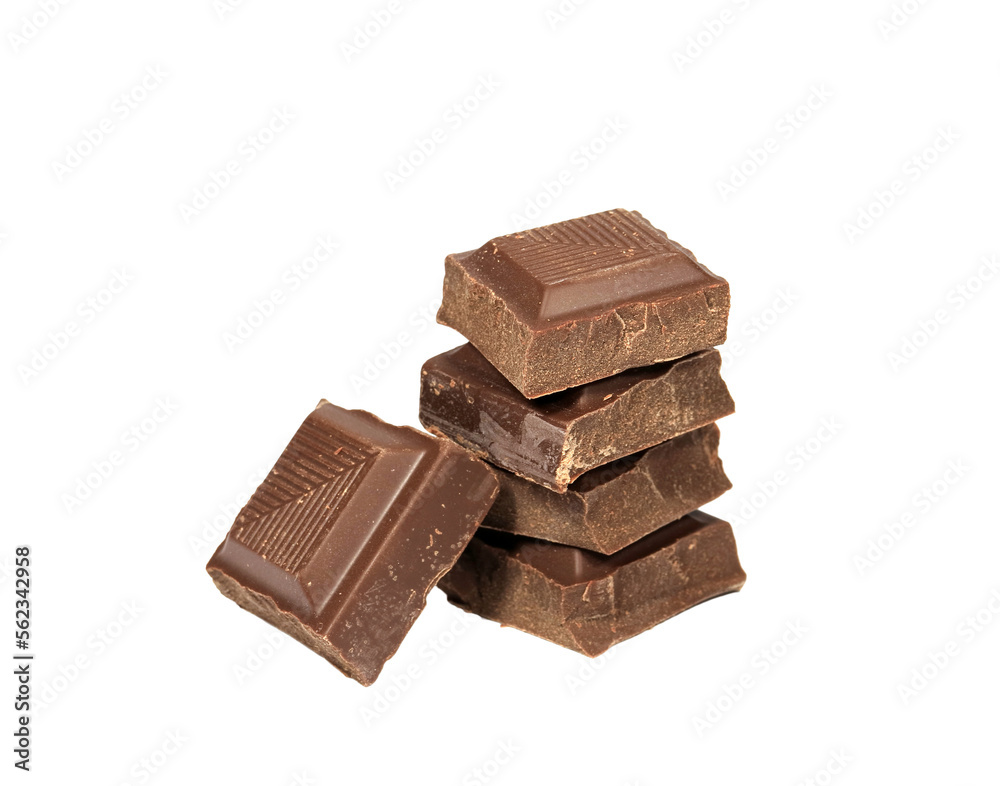 Stack of delectable dark chocolate chunks on transparent background, PNG file