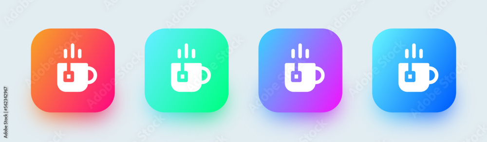 Break time solid icon in square gradient colors. Tea signs vector illustration. Break time solid icon in square gradient colors. Tea signs vector illustration.