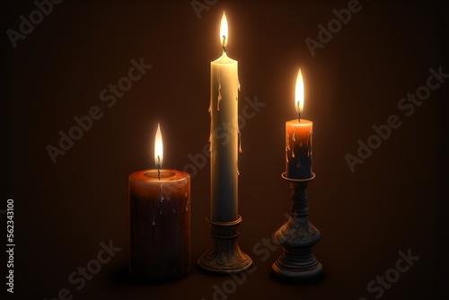 Different sized candle on stands with melted wax background, ideal for funeral, cemetery and church desings