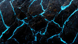 Abstract black marble stone wallpaper with glowing blue cracks. 3D rendering granite background for graphic design, banner, illustration