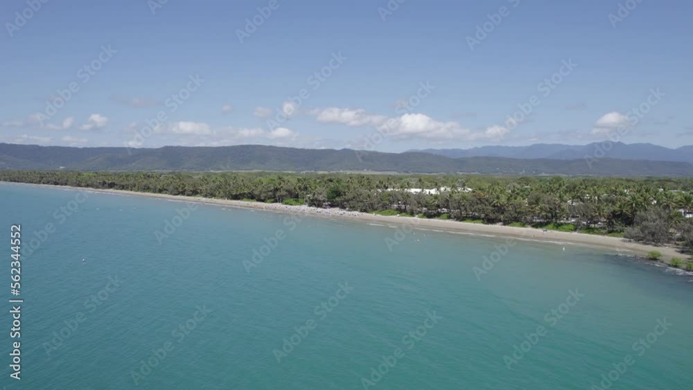Summer Destination In Four Mile Tropical Beach, Port Douglas, Queensland, Australia. Aerial Drone Shot Summer Destination In Four Mile Tropical Beach, Port Douglas, Queensland, Australia. Aerial Drone Shot