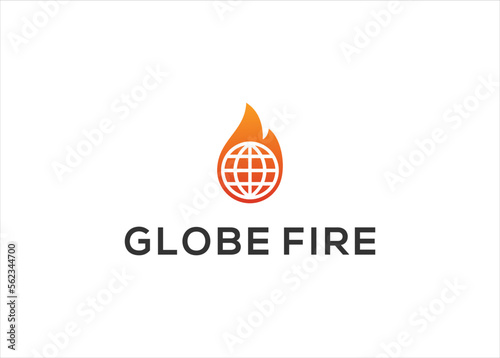 Fire Globe Planet vector logo design template. Fire and earth icon design