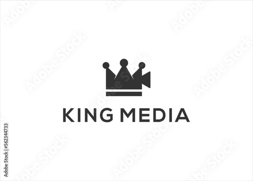 Royal King and Media film logo design vector. Film strip and crown icon vector.