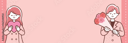 プレゼントを贈りあうカップルのフレームイラスト