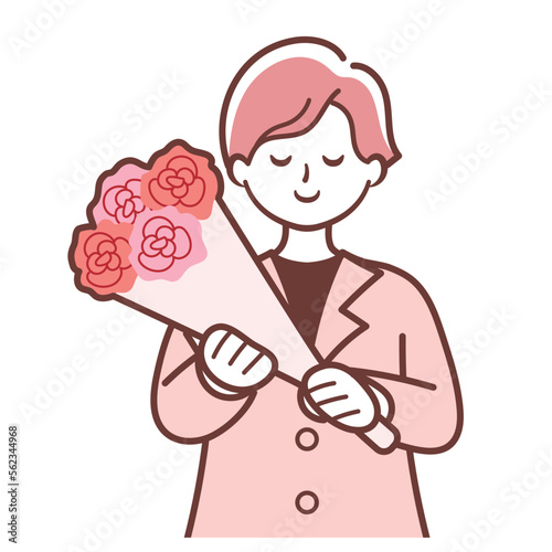 花束を持っているシンプルな男性のイラスト