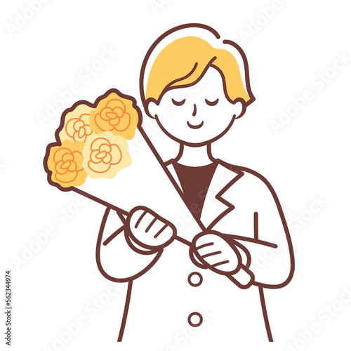 花束を持っているシンプルな男性のイラスト