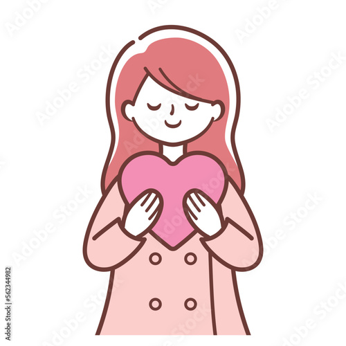 ハートを抱えるシンプルな女性のイラスト
