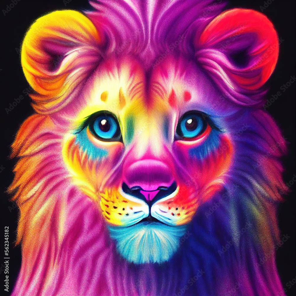 Colorful lion head in rainbow colors (Generative AI)