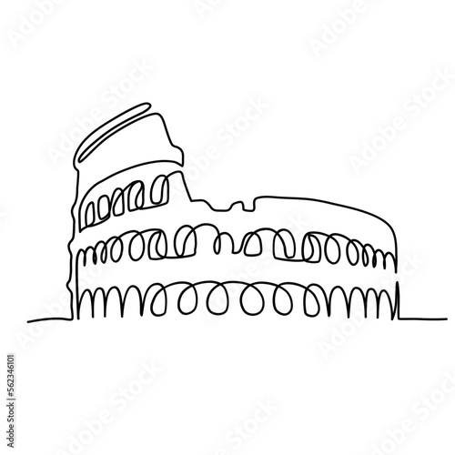 Colosseum amphitheater One Line Art continuous line drawing . Iconic landmark place in Rome, Italy. Wall decor wall art poster print world travel. Modern one line draw design vector