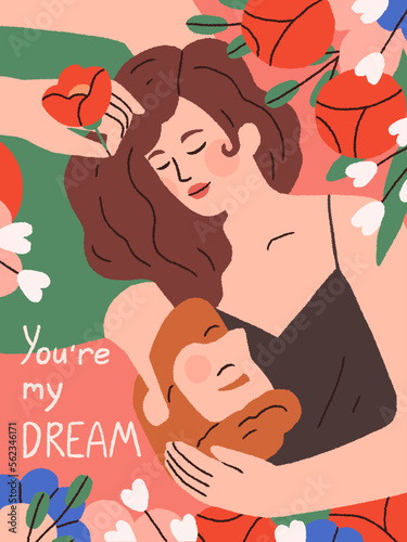Romantic love card for Saint Valentines day. Postcard background design with ...