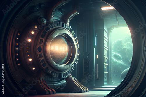 Fototapeta Naklejka Na Ścianę i Meble -  Scifi. Inside of a futuristic space station