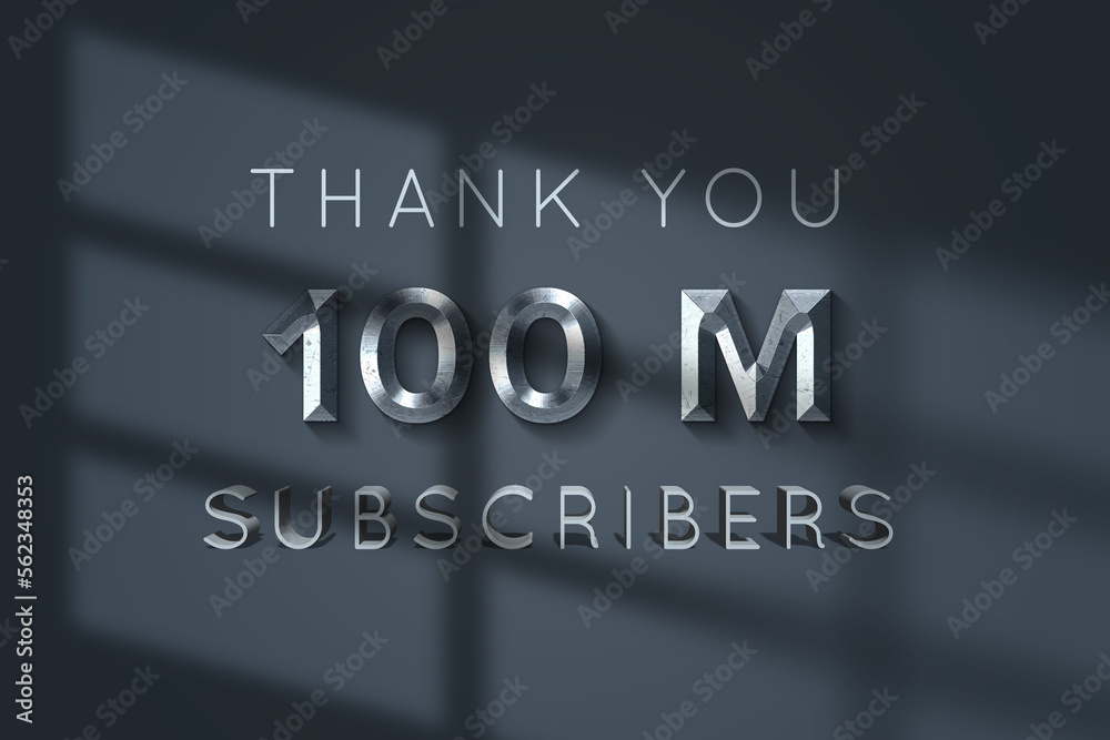 100 Million subscribers celebration greeting banner with Grey metal Design 100 Million subscribers celebration greeting banner with Grey metal Design